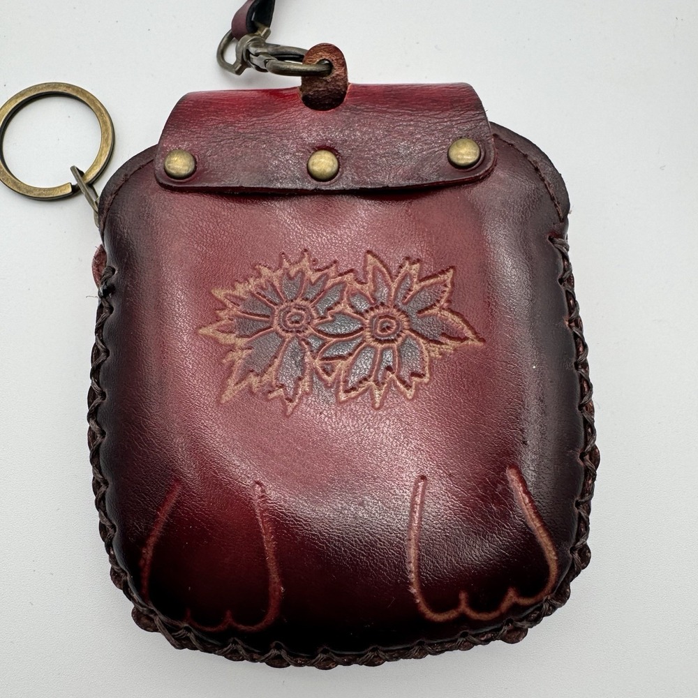 Dia De Los Muertos Dog Tooled Leather Coin Purse Wristlet - Picture 5 of 6